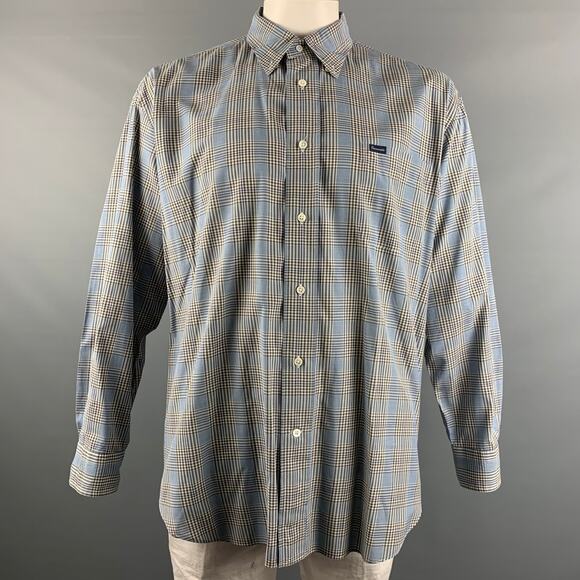 FACONNABLE Size XXL Blue Grey Glenplaid One pocket Long Sleeve Shirt